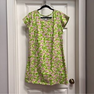 Lilly Pulitzer (Sz S) Cotton Empire Waist Dress Lime Green & Pink Floral